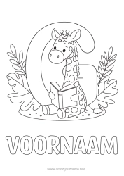 Gratis kleurplaat Giraffe Boek Wilde dieren van Afrika Lezen Alfabetbrief