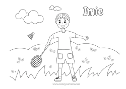 Kolorowanka do personalizacji Sport Chłopiec Sporty Rakietowe Rakieta Badminton