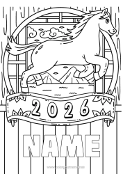 Free coloring Horse Chinese New Year Farm animals 2026