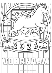 Gratis kleurplaat Paard Chinees Nieuwjaar Boerderijdieren 2026