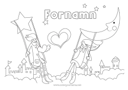 Gratis färgläggning Hjärta Jag älskar dig. Alla hjärtans dag Måne Spel och leksaker Gunga