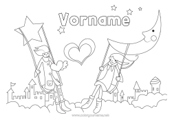 Kostenlose Malvorlage Herz Ich liebe dich Valentinstag Mond Spiele und Spielzeug Schaukel