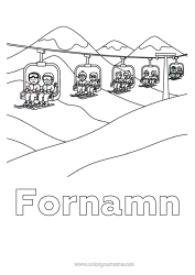 Färgläggningssida att anpassa Vinter Skidåkning Vintersporter Berg Stolslift