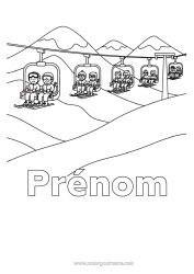Coloriage à personnaliser Hiver Ski Sports D'hiver Montagne Télésiège