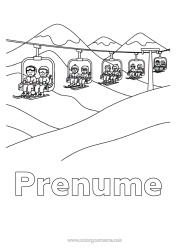 Pagină de colorat gratuită Iarna Schi Sporturi de iarnă Munte Telegondolă