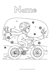 Free colouring Sport Snow Winter Vehicles Child Snowflakes Bicycle Two-wheeled vehicles Scarf