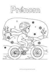 Coloriage à personnaliser Neige Hiver Enfant Flocons De Neige Vélo Véhicules À Deux Roues Écharpe