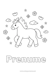 Pagină de colorat gratuită Cal Anul Nou Chinezesc Desene de colorat ușoare Animale de fermă 2026