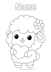 Colouring to customise Cute Heart Sheep Animal Farm Animals