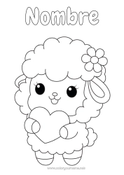Colorear para personalizar Lindo Corazón Ovejas Animales de granja