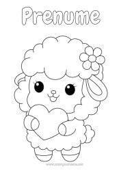 Pagină de colorat gratuită Drăguț Inimă Oaie Animale de fermă