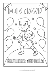 Fargeleggingssiden å tilpasse Sport Bursdag Ballonger Rugby Rugbyball Gratulerer Med Dagen! Lagidrett