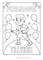 Farvelægningssiden tilpasning Sport Fødselsdag Balloner Rugby Rugbybold Tillykke Med Fødselsdagen! Holdidræt