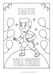 Kolorowanka do personalizacji Sport Urodziny Balony Rugby Piłka Rugby Wszystkiego Najlepszego Z Okazji Urodzin! Sporty Drużynowe