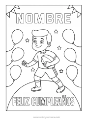 Colorear gratis Sport Cumpleaños Globos Rugby Pelota de rugby Mensaje de feliz cumpleaños (inglés) Deportes en equipo