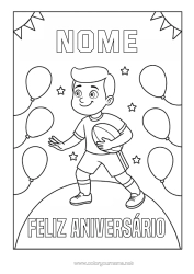 Desenho para personalizar Esporte Aniversário Bolas Rúgbi Bola De Rúgbi Feliz Aniversário (Francês) Mensagem Sports D'équipe