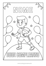 Colorazione gratuita Sport Compleanno Palloncini Rugby Palla da rugby Buon compleanno (francese) Messaggio Sport di squadra
