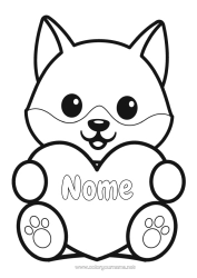 Colorazione gratuita Lupo Carino Cuore Kawaii Volpe Disegni da colorare facili Animali della foresta