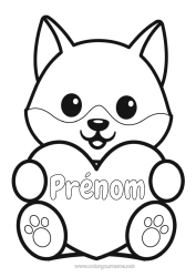 Coloriage à personnaliser Loup Mignon Coeur Kawaii Renard Coloriages faciles Animaux de la forêt