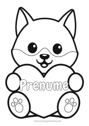 Pagină de colorat gratuită Lup Drăguț Inimă Drăguț Vulpe Desene de colorat ușoare Animale din pădure