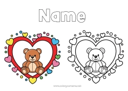 Free coloring Bear Heart Teddy Bear Big heart Easy coloring pages Forest animals Coloring with a Model