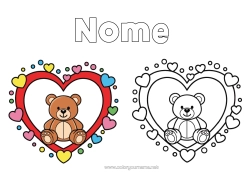 Colorazione gratuita Orso Cuore Orsetto Grande cuore Disegni da colorare facili Animali della foresta Colorare con Modello