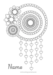 Free coloring Flowers Heart Zentangle Dreamcatcher