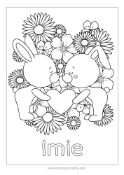 Kolorowanka do personalizacji Serce Kocham cię. Zając Walentynki Zwierzęta leśne Buziak