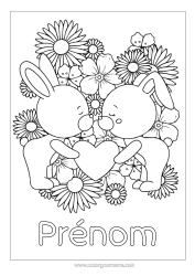 Coloriage à personnaliser Coeur Je t'aime Lapin Saint valentin Animaux de la forêt Bisou