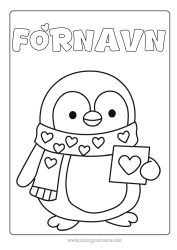 Fargeleggingssiden å tilpasse Hjerte Jeg elsker deg. Pingvin, Keiserpingvin Enkle fargelegginger Fugler og flygende pattedyr Skjerf Postkort