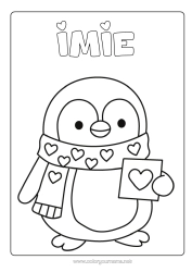 Kolorowanka do personalizacji Serce Kocham cię. Pingwin, pingwin cesarski Łatwe kolorowanki Ptaki i latające ssaki Szalik Pocztówka