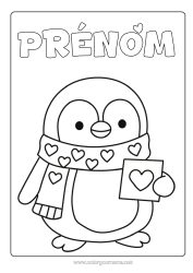 Coloriage à personnaliser Coeur Je t'aime Pingouin, Manchot Coloriages faciles Oiseaux et mammifères volants écharpe Carte postale