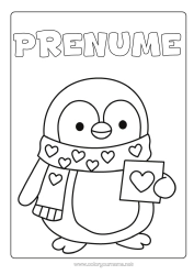 Pagină de colorat gratuită Inimă Te iubesc. Pinguin, Pinguin de gheață Desene de colorat ușoare Păsări și mamifere zburătoare Fular Carte poștală