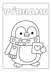 Malvorlage anpassen Herz Ich liebe dich Pinguin, Pinguin Einfache Ausmalbilder Vögel und fliegende Säugetiere Schal Postkarte