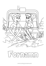 Färgläggningssida att anpassa Skidåkning Vintersporter Vintermössa Stolslift