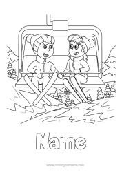 Free colouring Sport Ski Winter sports Winter hat Ski lift