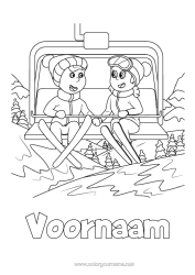 Kleurplaat aanpassen Ski Wintersporten Wintermuts Stoeltjeslift