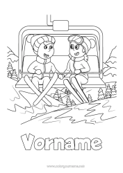 Kostenlose Malvorlage Ski Wintersportarten Wintermütze Sessellift