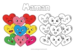 Coloriage gratuit Coeur Je t'aime Ami, Amie Coloriages faciles Cartoon Coloriage avec modèle émotions