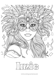 Kolorowanka do personalizacji Maska Karnawał Złożone kolorowanki Pióro Kobieta