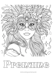Pagină de colorat personalizată Mască Carnaval Desene de colorat complexe Pană Femeie
