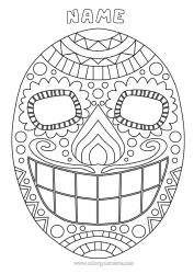 Colouring to customise Mask Day Of The Dead Carnival Calaveras, Skulls