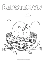 Gratis farvelægning Hjerte God fest Fugl Jeg elsker dig. Dyr Fugle og flyvende pattedyr Fuglerede Dyrebaby