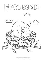 Färgläggningssida att anpassa Hjärta Grattis På Födelsedagen Fågel Jag Älskar Dig. Fåglar Och Flygande Däggdjur Fågelbo Bebisdjur