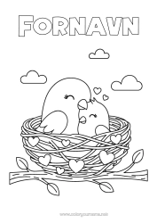 Farvelægningssiden tilpasning Hjerte God Fest Fugl Jeg Elsker Dig. Fugle Og Flyvende Pattedyr Fuglerede Dyrebaby