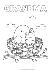 Free coloring Heart Happy feast day ! Bird I love you Animal Flying birds and mammals Bird's Nest Baby animal