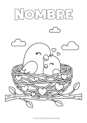 Colorear para personalizar Corazón Feliz día de fiesta Pájaro Te amo Aves y mamíferos voladores Nido de pájaro Bebé animal
