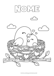 Desenho para personalizar Coração Feliz Aniversário Pássaro Eu te amo Pássaros e mamíferos voadores Ninho de pássaro Filhote