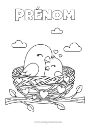 Coloriage à personnaliser Coeur Bonne Fête Oiseau Je T'aime Oiseaux Et Mammifères Volants Nid D'oiseau Bébé Animal