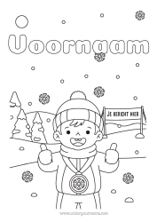 Kleurplaat aanpassen Sneeuw Winter Sneeuwvlokken Beker, trofee, medaille Kampioen Wedstrijden en beloningen Wintersporten Olympische Spelen Wintermuts